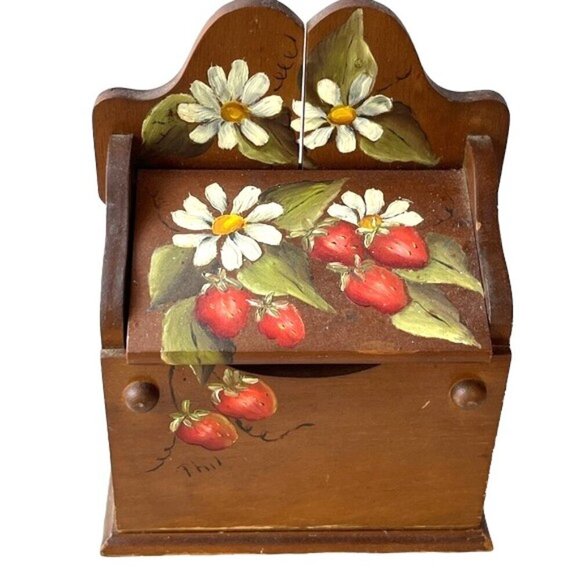 Vintage Solid Wood Recipe Box & Washboard Strawberry Motif Rustic Kitchen Decor - Picture 2 of 11